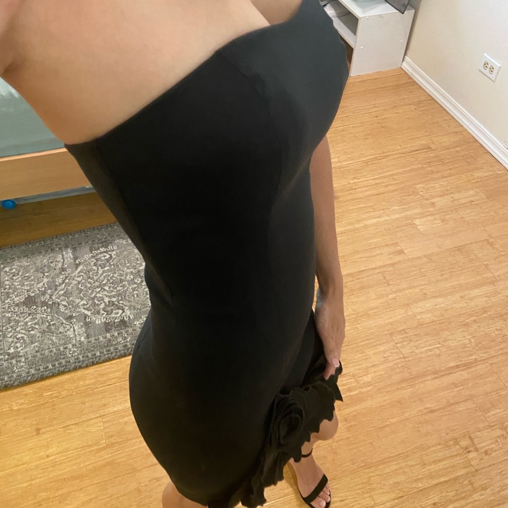 Cache strapless satin cocktail dress